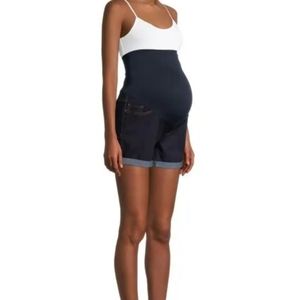 Women's Maternity Comfort Belly Band Cuffed Shorts Dark Wash L/G (12-14)
